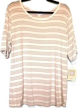 LuLaRoe Gigi Form Fitting Top 3XL Bodycon Striped Multicolored Blouse Pink White